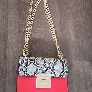 Fashion Nova Red and Black Crossbody Bag with Gold Chain